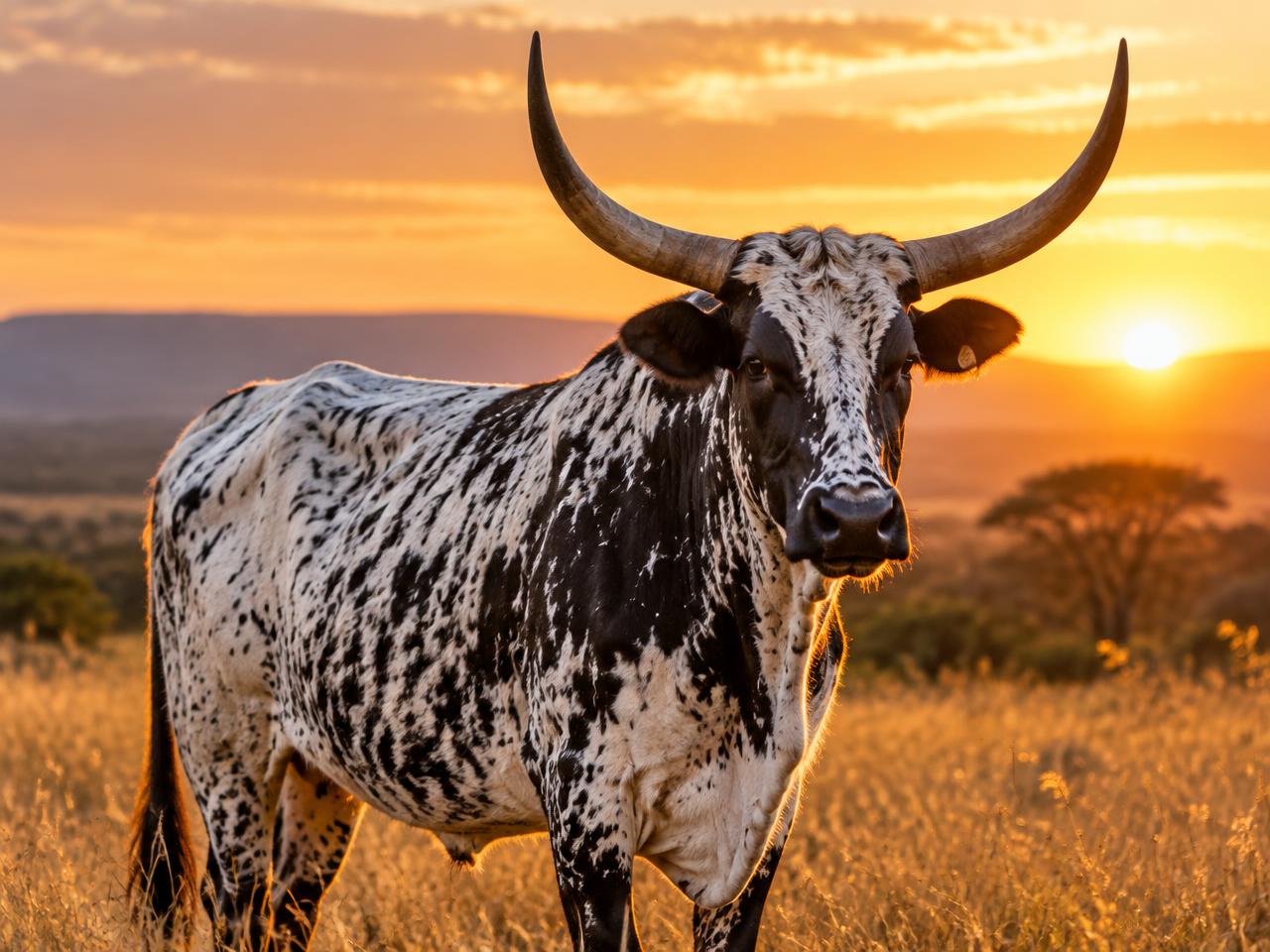 Nguni cow at sunset